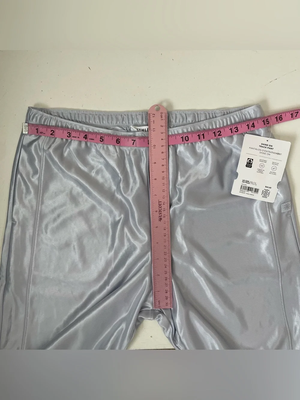 NEW Athleta Girl Shine On Track Wide Leg Pant Silver Blue Metallic Youth XXL 16